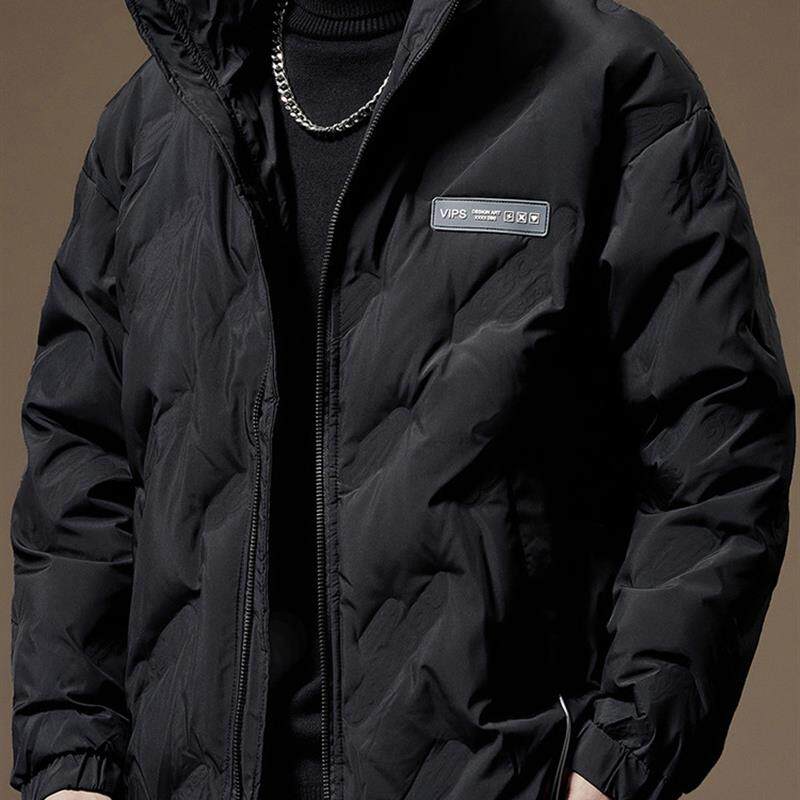 春秋新款短款男士羽绒服潮牌加厚黑色面包服夹克男保暖冬装外套男