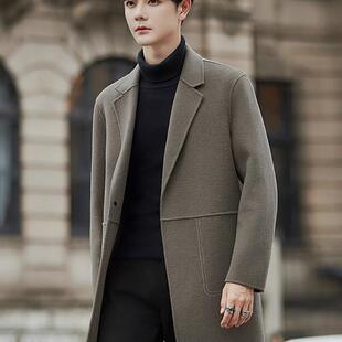 秋冬新款加厚羊毛呢子外套男士短款双面呢大衣男生中长款风衣高端