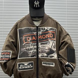 美式潮牌棒球服立领羽绒服外套男款冬季新款休闲宽松高街羽绒夹克