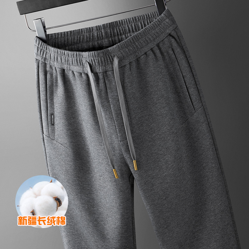 高端纯棉男士运动裤春秋款宽松直筒休闲裤男中年爸爸裤子秋季卫裤