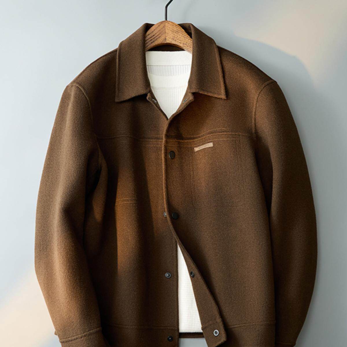 双面羊毛呢夹克男短款翻领休闲轻奢高端高级感外套青年大衣潮上衣