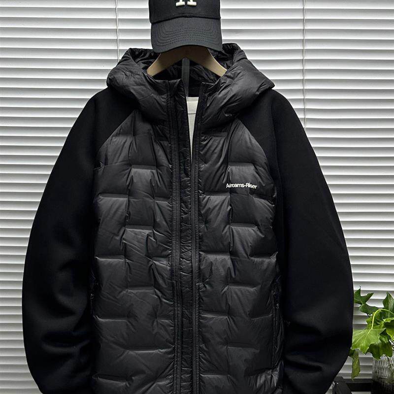 2025冬季新款连帽羽绒服男士拼色胖子上衣休闲宽松青少年保暖外套