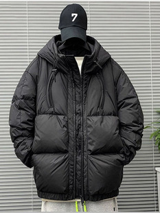 高充绒量连帽羽绒服男潮牌2025新款青少年冬季加厚白鸭绒短款外套