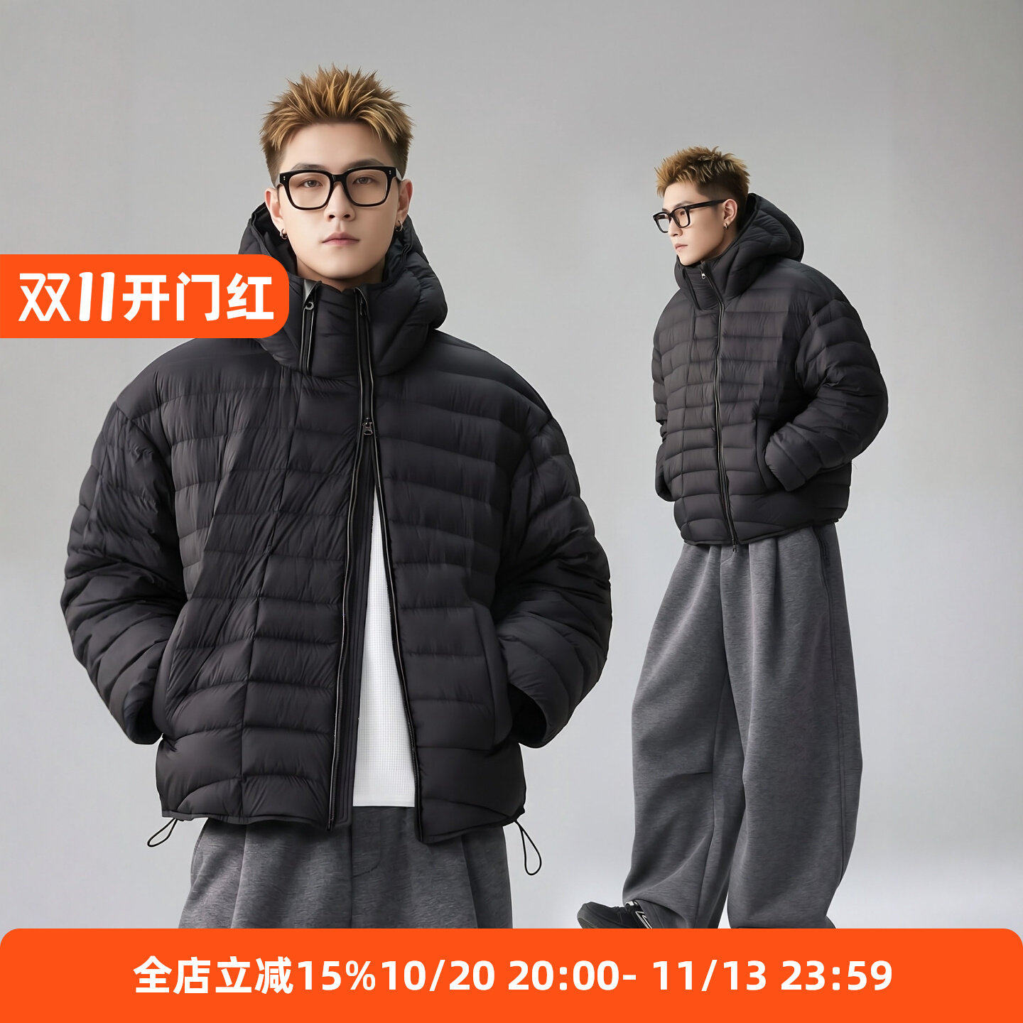 王尚2026冬季新款90白鸭绒连帽排骨羽绒服男小众斜拉链保暖外套潮