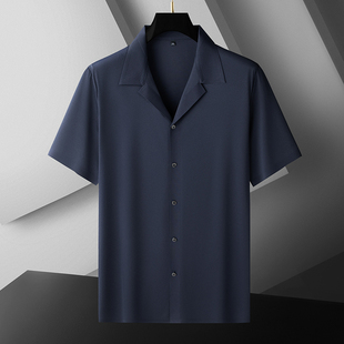 潮胖子男冰丝垂感戗驳领半袖 大码 宽松休闲夏季 衬衫 衬衣 古巴领短袖