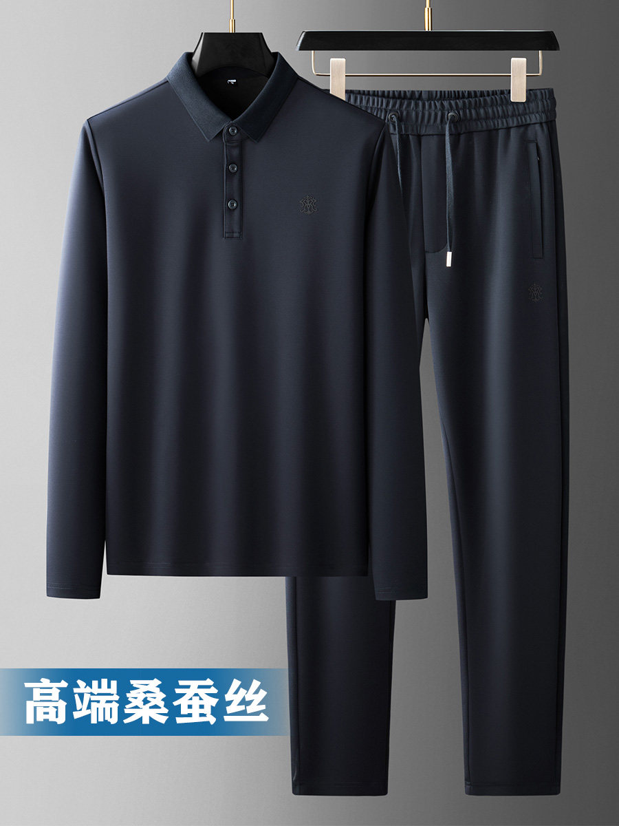 高端桑蚕丝丨商务休闲套装男春秋季爸爸秋装中年运动服男士两件套