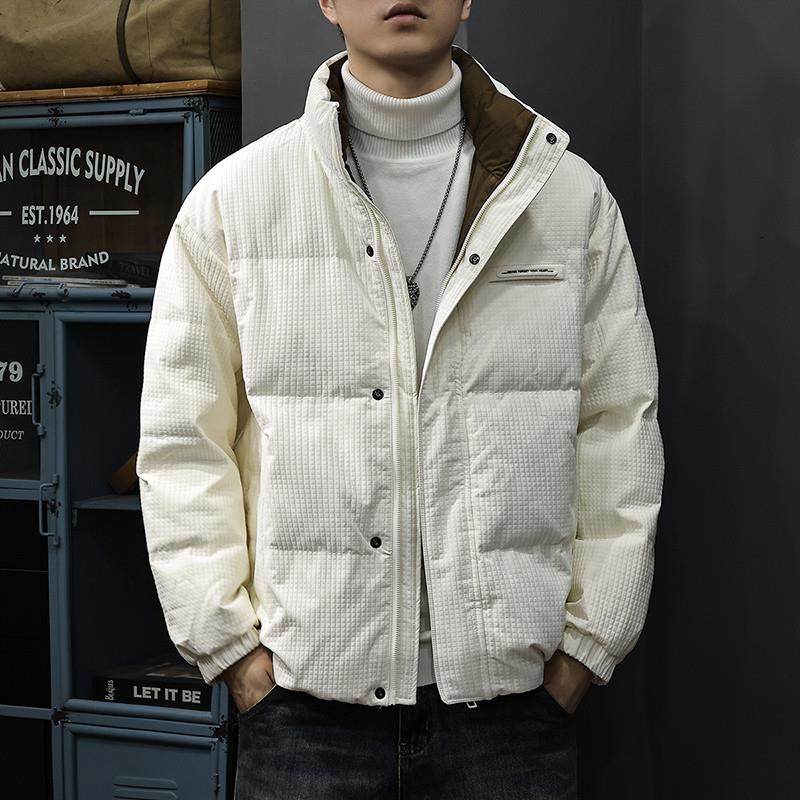 羽绒服男士2025冬季新款肌理加厚短款休闲立领外套男款冬装青少年