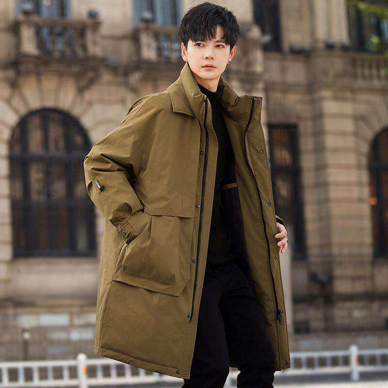 男士中长款羽绒服2025冬季新款白鸭绒假两件加厚保暖派克外套风衣