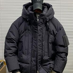 时尚百搭高充绒量连帽短款羽绒服男冬季加厚宽松紫色鸭绒保暖外套