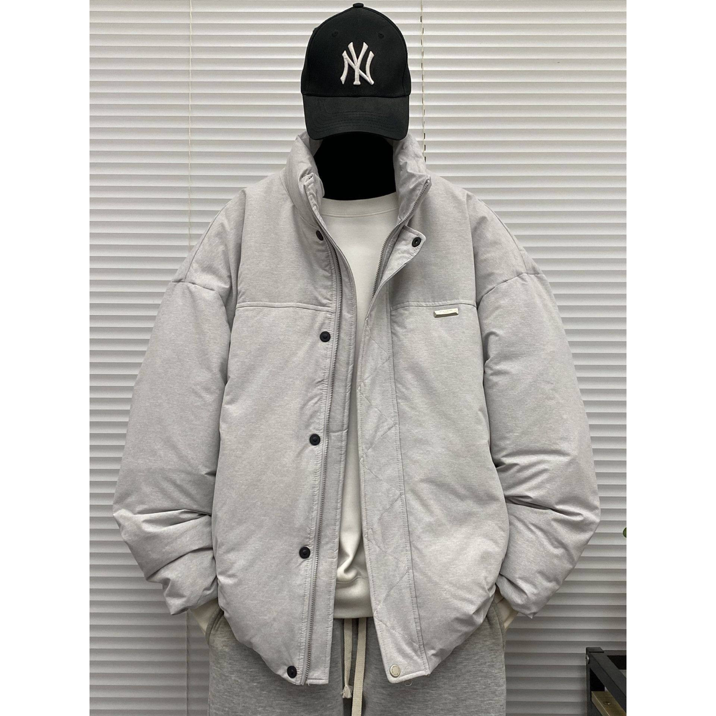 90白鸭绒立领羽绒服男士冬季装大码oversize胖子保暖面包外套无帽