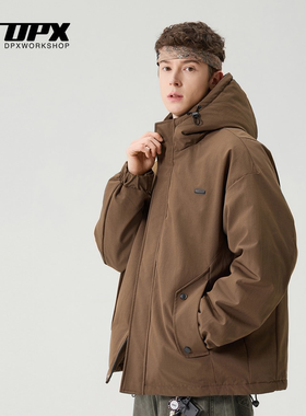 DPX90白鸭绒户外防风连帽羽绒服男冬季大码金属贴标宽松加厚外套