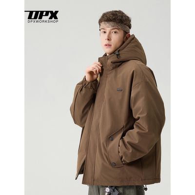 DPX90白鸭绒户外防风连帽羽绒服男冬季大码金属贴标宽松加厚外套