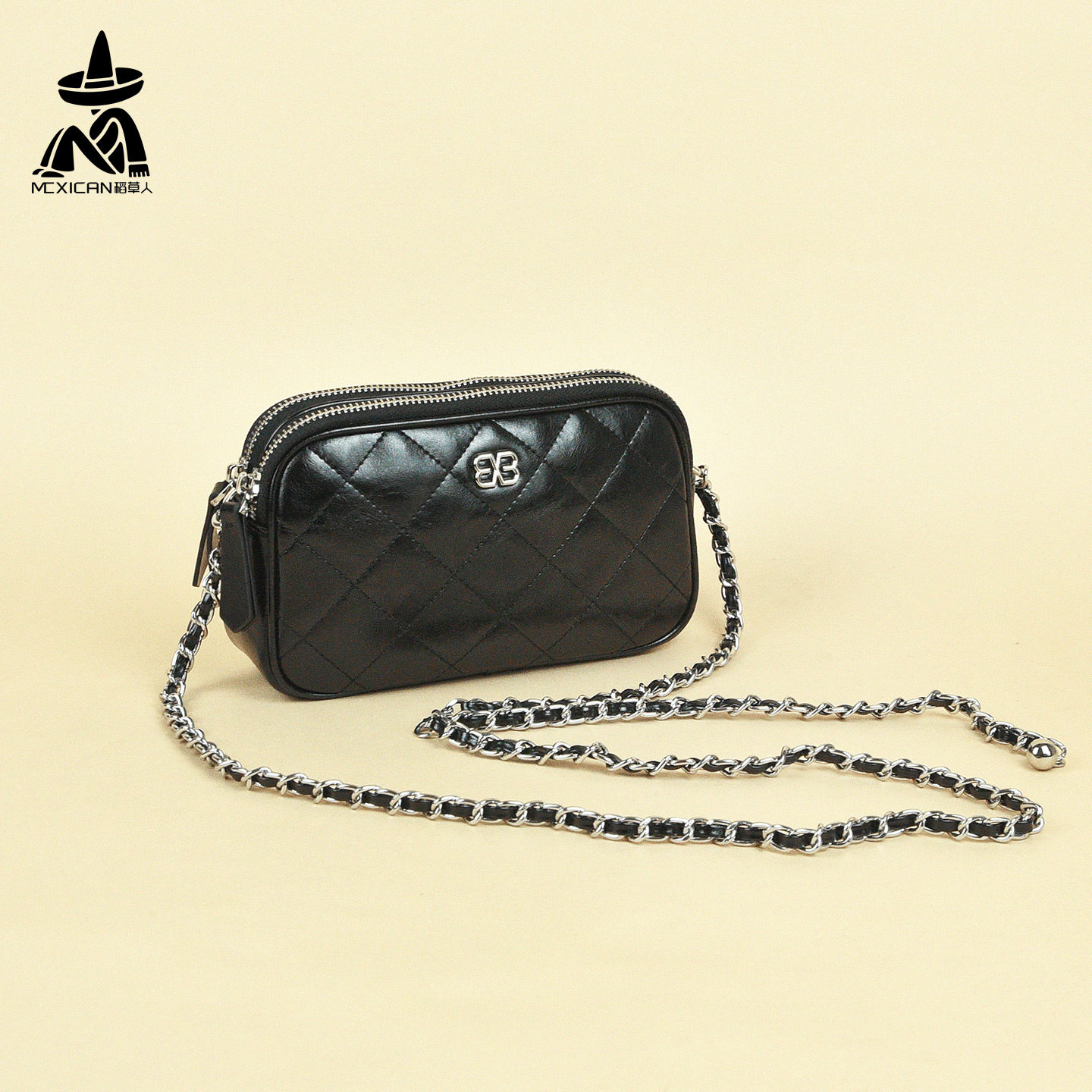 稻草人女包2026新款包包小香风菱格链条小方包真皮斜挎简约手机包