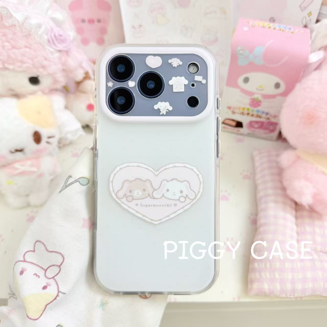 PIGGYCASE•原创精孔磨砂爱心甜点兔情侣简约卡通可爱闺蜜少女心ins双层适用苹果17promax手机保护壳新款ipho
