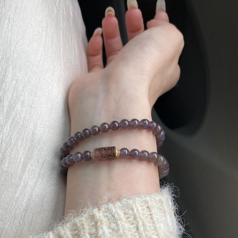 时尚玛瑙双圈女友水晶紫百搭灰女