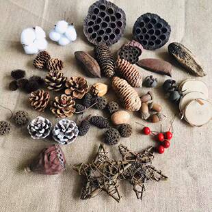 圣诞装饰桂皮红浆果棉花松果松塔圣诞树圣诞花环藤环diy材料包邮