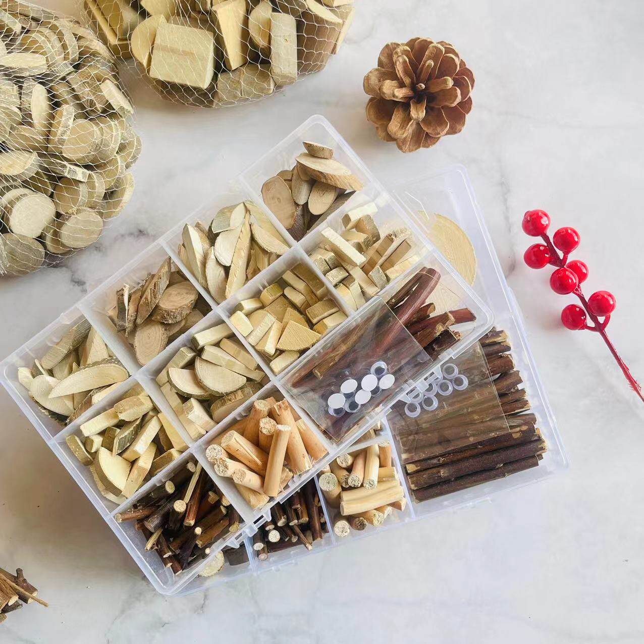 树枝diy手工装饰松果材料幼儿园原木天然枝片美工区枝干摆件枯树