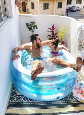 INTEX 57482加厚透明椭圆水池充气戏水池儿童游泳池海洋球池