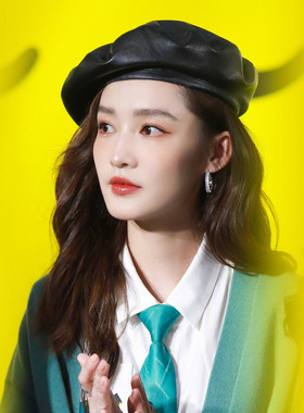 李沁同款帽子0女网黑色皮质
