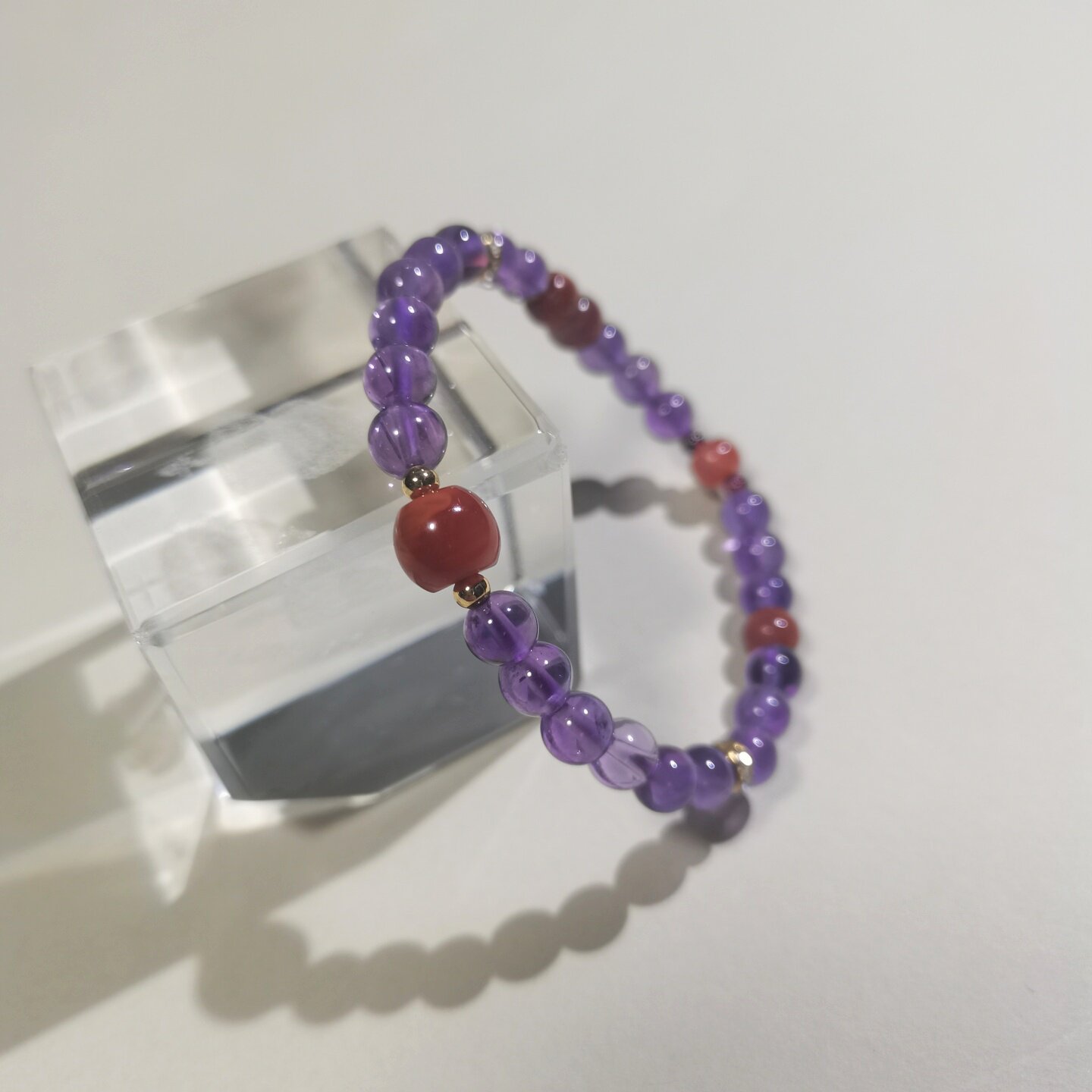 天然紫水晶南红玛瑙手链五行喜火
