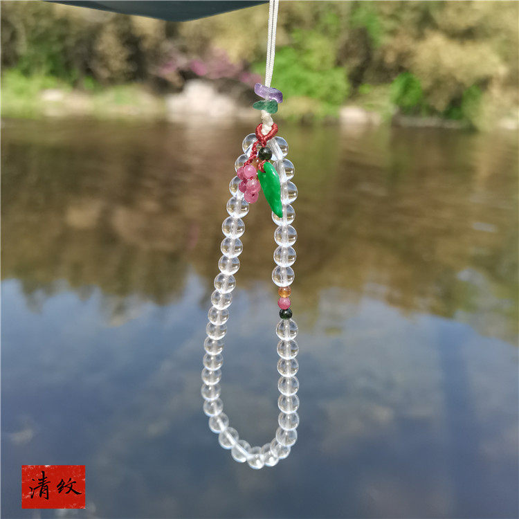 清纹 手编天然白水晶手机挂绳套手腕手机壳挂链防掉落