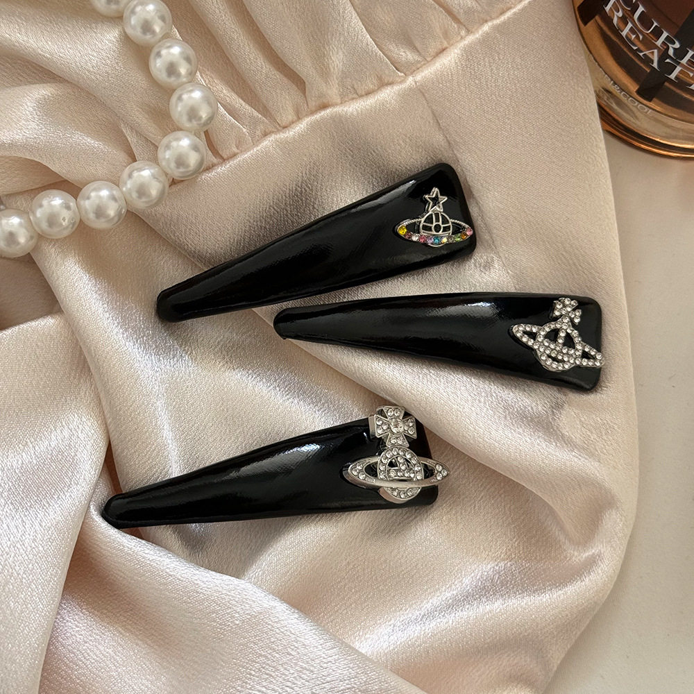 韩系黑色皮质土星星球BB夹带钻发夹女边夹侧边前额刘海夹2026新款