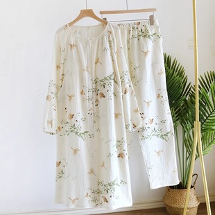 春夏季 产妇待产裙两件套带胸垫月子服孕妇产房哺乳睡裙入院内检裙