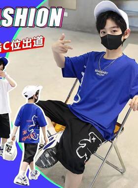男孩洋帅气衣服4岁9小儿童装男童夏季短袖套装网红时髦炸街夏装潮