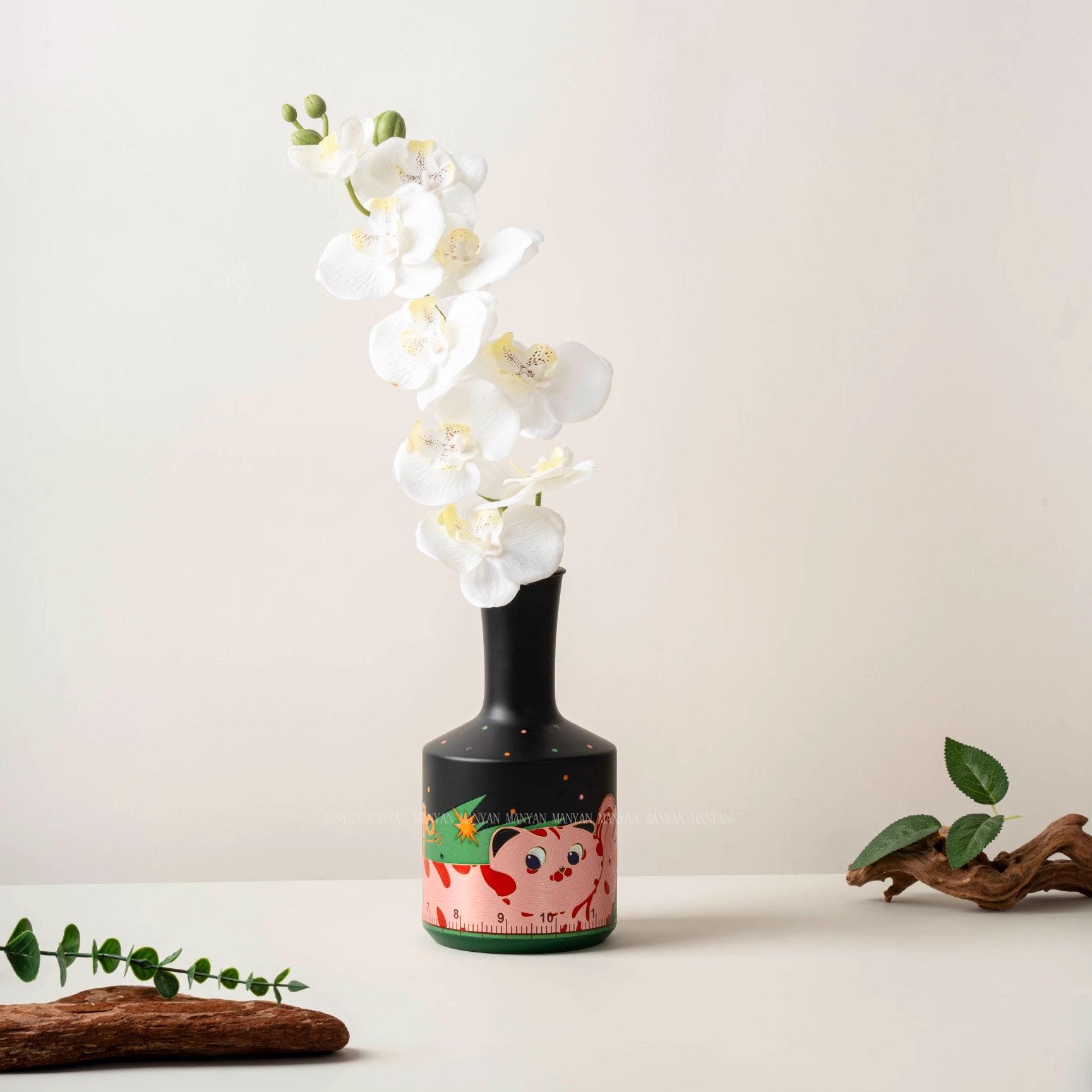 漫艳滚诞日记联名宠物图案玻璃花瓶猫咪插画设计感ins风桌面摆件