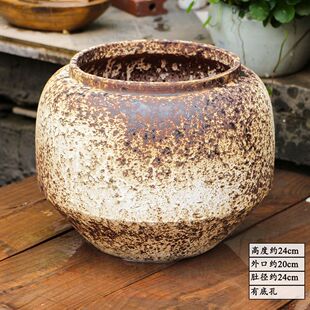 复古侘寂风陶土花盆田园禅意装饰摆件流泉枫绿植透气粗陶多肉花盆
