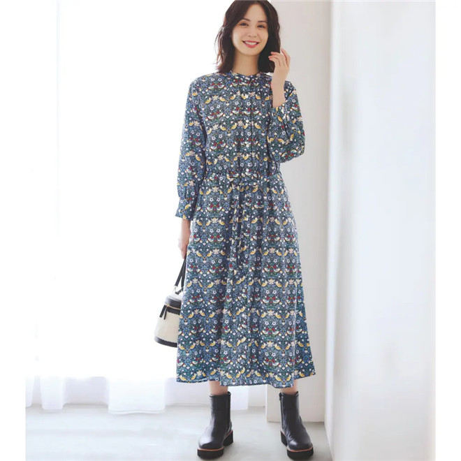 休闲碎花花纹印花连衣裙长裙