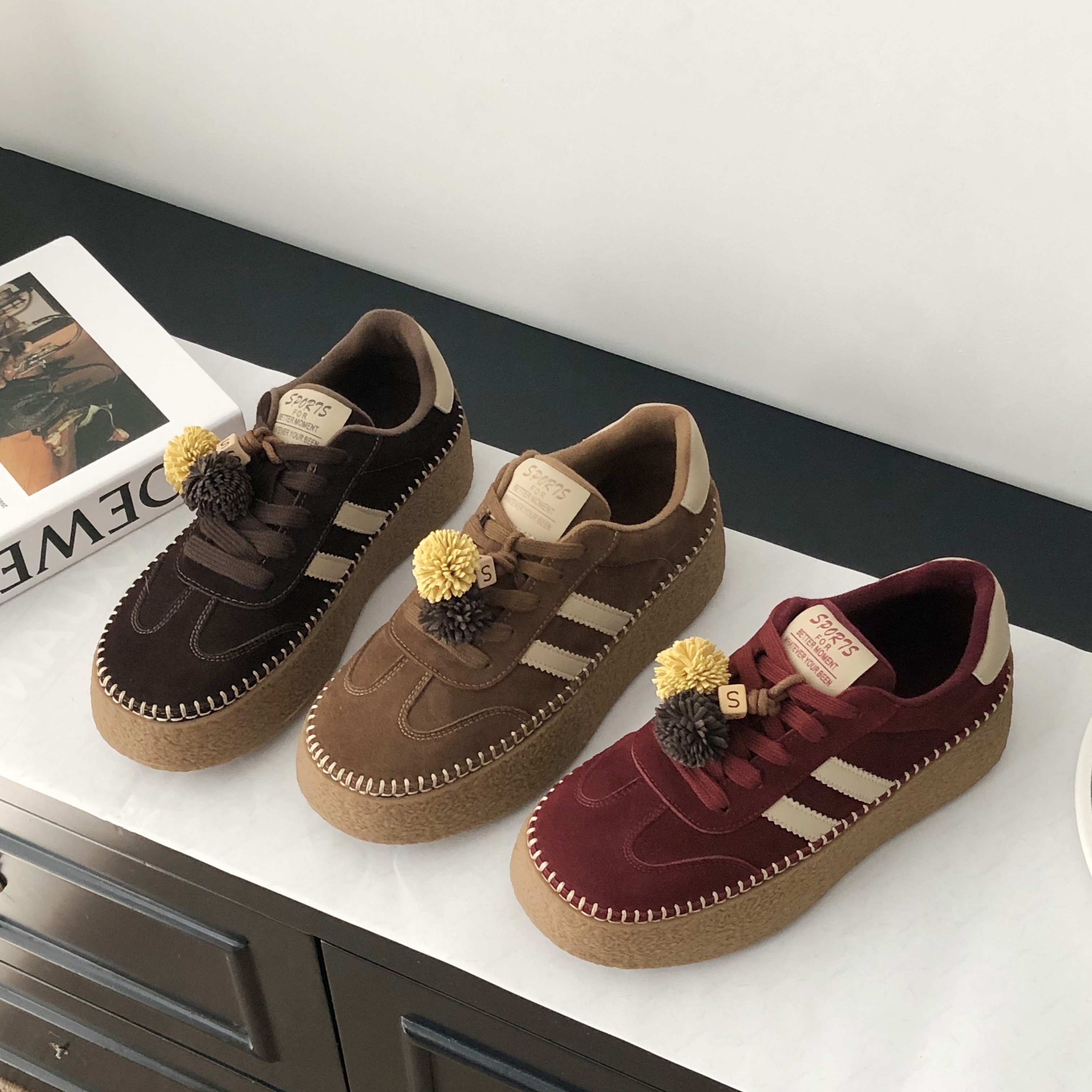 2025冬季款韩版厚底板鞋女真皮百搭系带圆头复古休闲鞋时尚德训鞋,女鞋,休闲板鞋,淘宝优惠券,粉丝福利购,淘宝优惠卷