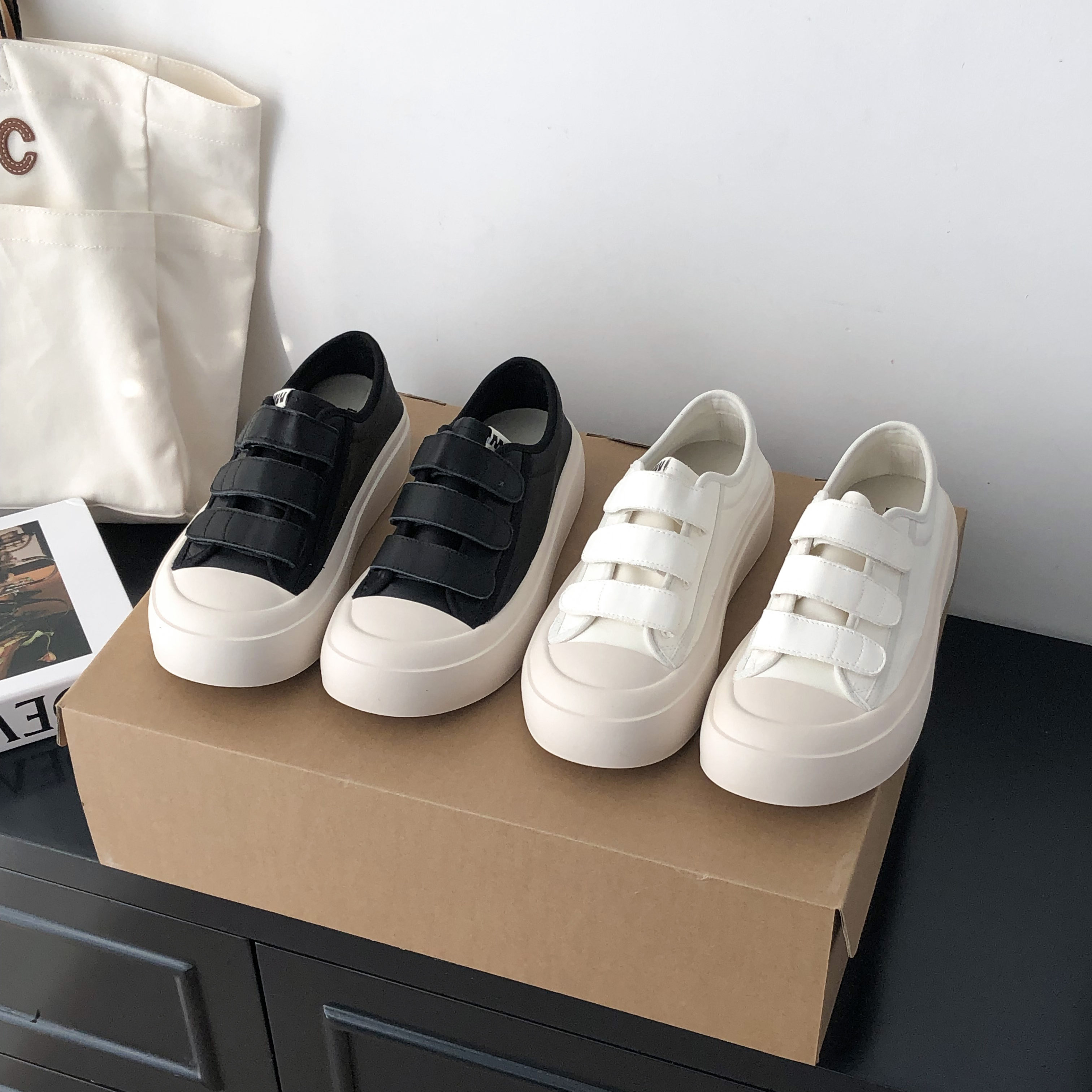 魔术贴软皮板鞋女2026年春新款厚底小白鞋真皮韩版舒适学生休闲鞋,女鞋,休闲板鞋,淘宝优惠券,粉丝福利购,淘宝优惠卷