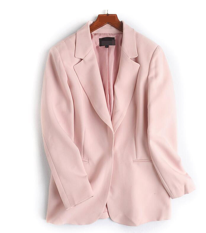 SPRING FOLD SIMPLE ATMOSPHERE PINK SUIT COLLAR CONCEALED BUTTON PLACKET SLIM LONG-SLEEVED JACKET SUIT TOP WOMEN