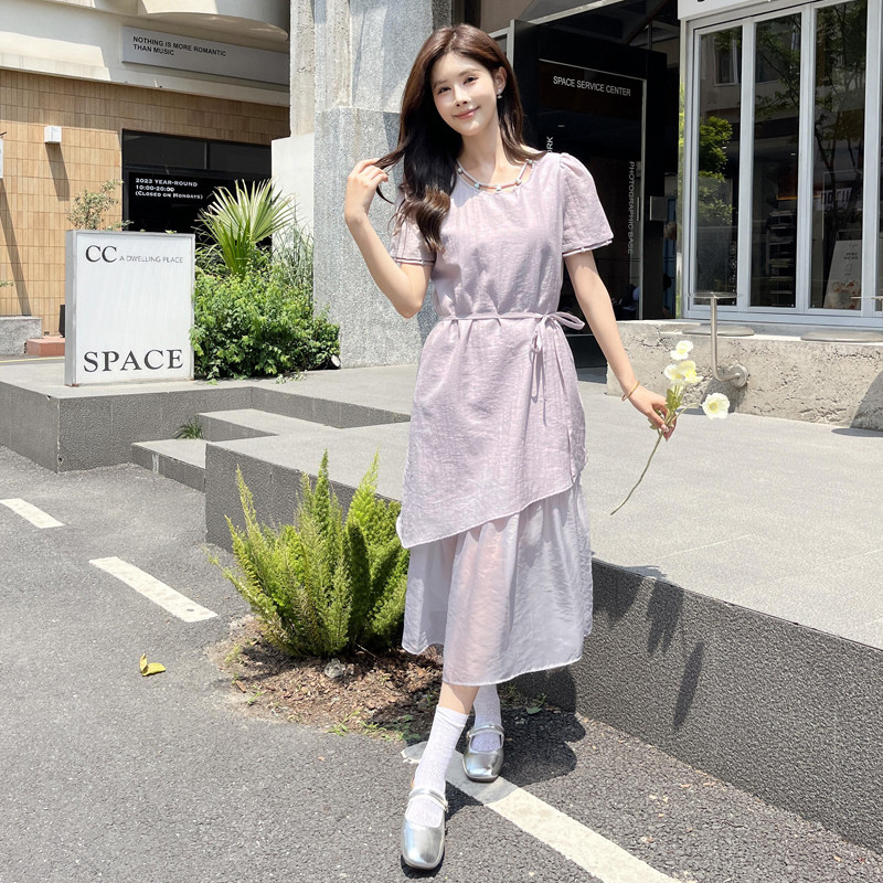 中长款网纱拼接轻奢连衣裙女夏季