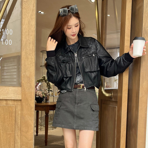 短款小版皮衣夹克外套女秋小个子