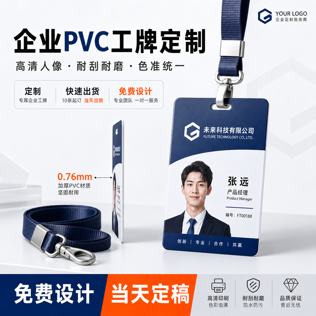 员工工牌定制pvc工作证胸牌定做工作人员挂牌工号牌职位姓名logo
