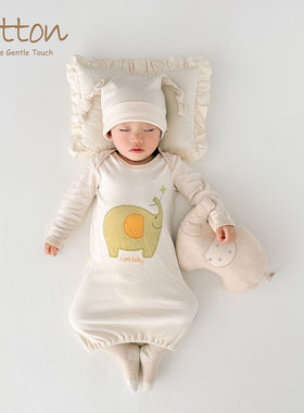 eotton纯棉睡袍婴儿睡袋彩棉宝宝连体睡衣保暖儿童睡衣新生儿长袍