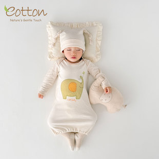 eotton纯棉睡袍婴儿睡袋彩棉宝宝连体睡衣保暖儿童睡衣新生儿长袍