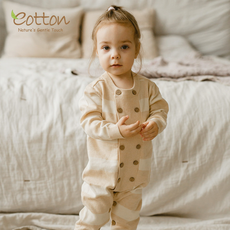 eotton彩棉婴儿连体衣秋冬纯棉宝宝针织毛衣线衫新生儿洋气外出服