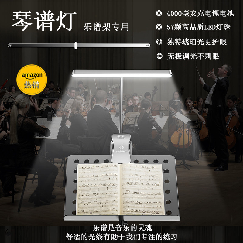 护眼琴谱灯钢琴小提琴乐普练习演出照明台灯可充电LED音乐支架灯
