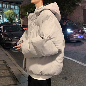 日系九江加厚连帽纯色面包服男孩初中生潮牌羽绒服大码棉服外套男