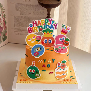 网红卡通HB可爱彩色萝卜头蛋糕装饰插牌生日派对甜品烘焙插件配件