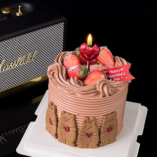 网红2.14情人节快乐情侣表白爱心蜡烛插件熊兔饼干蛋糕装饰摆件