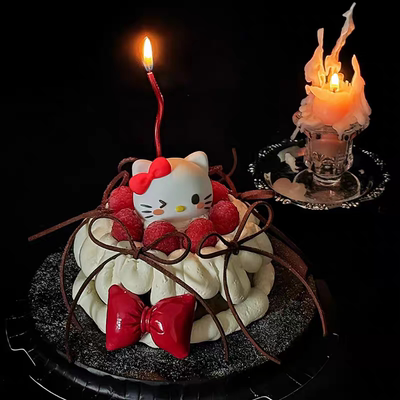 2026网红圣诞节凯蒂猫KT猫红色丝带蝴蝶结装扮hellokitty蛋糕装饰
