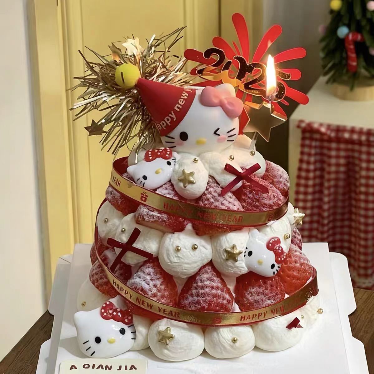网红kt猫跨年2026亚克力礼花插件新年hellokitty新年蛋糕装饰摆件
