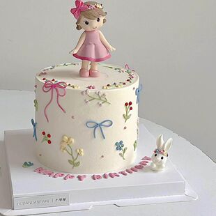 小公主生日快乐粉裙女孩蝴蝶结插件仙女甜品烘焙派对蛋糕招手摆件
