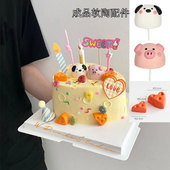 小红书ins小猪小狗头蛋糕装 饰软陶摆件奶酪猪猪狗狗蛋糕插件网红