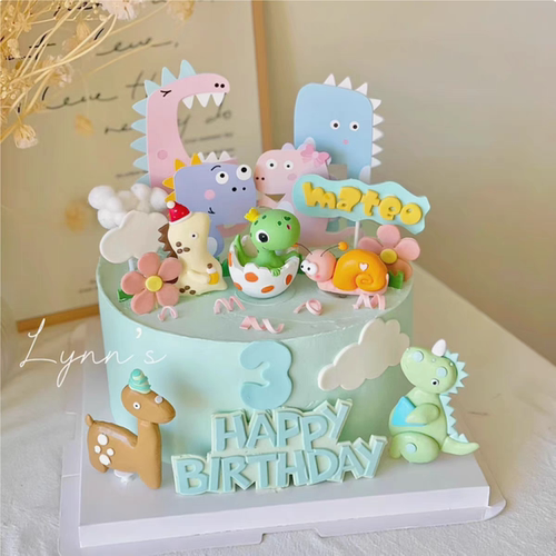 萌系可爱蛋壳恐龙软陶摆件卡通生日蛋糕装饰恐龙主题男孩生日插牌