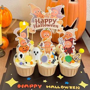 网红万圣节快乐星星人卡通幽灵毛球帽节日插件纸杯蛋糕装饰插牌